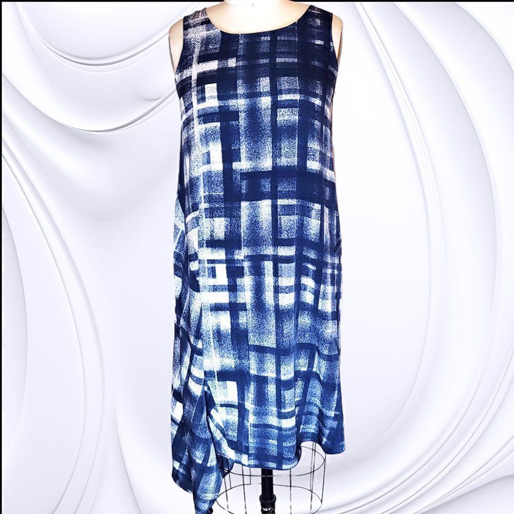 Alfani blue white geometric asymmetrical deconstructed dress